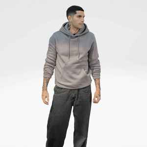 Men's Gray Hooded Sweatshirt Regular Fit Cotton Fleece Casual Pullover With Pocket Autumn Wear - Product Image 3