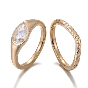 Vintage Ring Set Moissanite Rose Cut Pear 925 <b>Silver</b> 14K <b>Solid</b> Gold Rings VVS Moissanite Fine Jewelry for Engagement Ring - Product Image 1