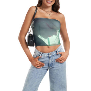 Top Corto Estético sin Tirantes para Mujer, con Estampado por Sublimación, Estilo Elegante, para Salidas Nocturnas y Moda Moderna - Product Image 3