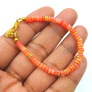 Bracelet en perles d'opale d'Éthiopie naturelle orange HAYAAT GEMS |   Bijoux d'anniversaire de luxe en pierres précieuses multicolores AAA, octobre - Product Image 4