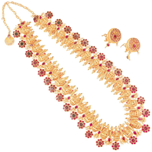 Fine <b>Jewelry</b> <b>Bridal</b> <b>Set</b> Regular Kemp Haram with Oxidized Polish Alloy with Gold Plating Wedding Earring <b>Set</b> - Product Image 2