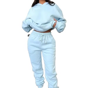 Chándal personalizado de algodón orgánico, conjunto de Sudadera con capucha y pantalones de dos piezas de lana de talla grande para mujer, ropa de otoño - Product Image 1
