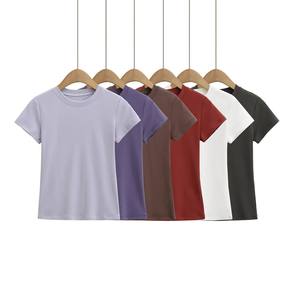 Camiseta Deportiva de Verano para Mujer, Cuello Redondo, Compresión, Yoga, Top Corto, Sin Costuras, Spandex, Algodón Suave, Tallas Grandes, Estampado - Product Image 2