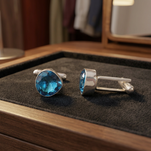Designer Handcrafted Swiss Topaz Gemstone Cufflinks Set in 925 Sterling Silver Handmade Unisex Jewelry Elegant Formal Wear Gift - Product Image 5
