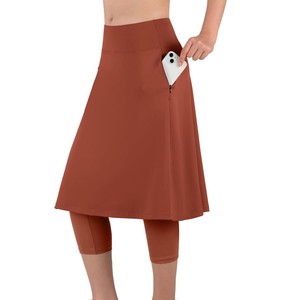 Jupe modeste pour femmes, taille haute, couleur unie, mini-jupe trapèze avec poches, décontractée, en nylon écologique, toutes saisons - Product Image 2