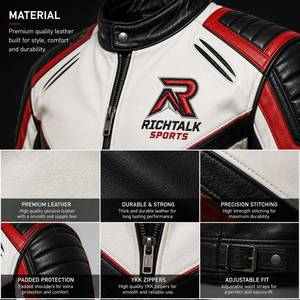 <b>Men's</b> Genuine <b>Leather</b> Motorcycle <b>Jacket</b> Stand Winter Eco-Friendly Quick Dry Breathable Black White <b>Red</b> Windproof Zipper Closure - Product Image 6