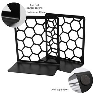 Modern Geometric Metal Bookends Honeycomb Design Heavy Duty Book Holder for <b>Shelves</b> <b>Office</b> Desk Home Decor - Product Image 4