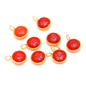 Pendentif Fleur Sculptée en Cornaline Naturelle, Plaqué Or Vermeil, Argent Sterling 925, Bijou en Pierre Gemme de Cornaline, Cristal de Guérison - Product Image 4