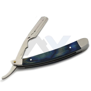Professional Barber Straight Razor for Fade Styling Multi Wood Heavy Steel Handle <b>Single</b> Edge Curved Folding Shaving Razor Custo - Product Image 4