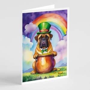 Cartes de vœux lunatiques de la Saint-Patrick Lot de 8 cartes de note A7 vierges avec enveloppes Bullmastiff Design taille 5x7 - Product Image 1