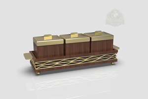 Juego de recipientes de madera de lujo, 3 piezas, recipientes de almacenamiento para cocina, ecológicos, diseño premium Palestina, tapa dorada decorativa - Product Image 3