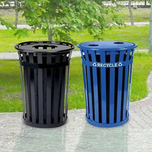 Contenedor de Basura Metálico Cilíndrico Resistente para Exteriores HD MECHANICAL VIETNAM, con Tapa Abierta y Listones, para Uso Público en Parques y Calles - Product Image 4