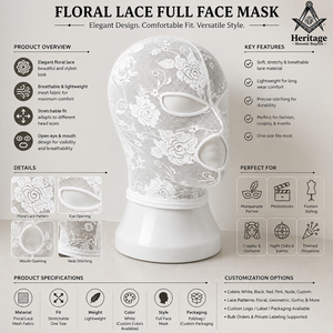 HMR Premium Floral Lace Full Face Balaclava Mask – Breathable Mesh <b>Hood</b> for Fashion, Cosplay, Clubwear, <b>Bondage</b> & Fetish Styling - Product Image 5