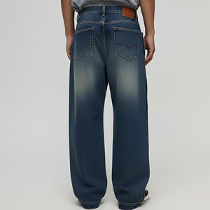 Pantalon en jean large pour homme, style streetwear hip-hop, délavage foncé, avec boutons latéraux et design à panneaux tendance, qualité OEM ODM - Product Image 5