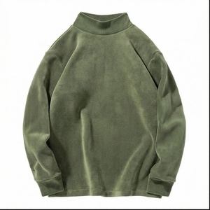Sweat-shirt décontracté vert uni en molleton à col montant pour homme, coupe oversize, tricoté, à manches longues, coupe régulière, pour l'automne - Product Image 1