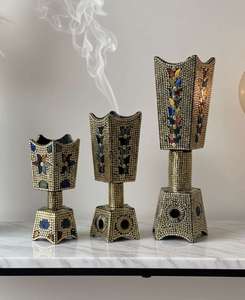 Quemador de Bakhoor de Madera Hecho a Mano con Adornos de Latón, Estilo Árabe, Decoración para el Hogar, Fragancia, Regalo de Ramadán y Eid, Artesanía en Resina - Product Image 5