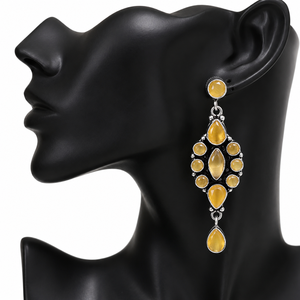 Boucles d'oreilles pendantes en argent oxydé tendance |   Bijoux vintage en pierre œil de chat rose, forme marquise et goutte d'eau - Product Image 2