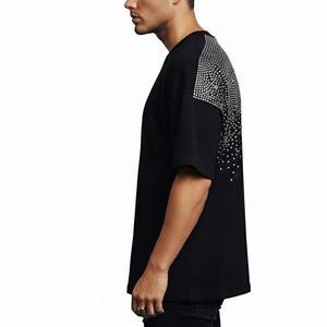 T-shirt à manches courtes pour homme Moto End Corporation, imprimé étoiles, col rond, décontracté, coupe classique, tissu tricoté - Product Image 5