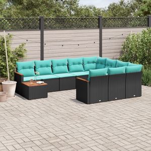 Conjunto de Sofá de Jardín de Ratán Sintético Negro con Cojines, 11 Piezas, Muebles de Exterior de Diseño Contemporáneo para Uso en Jardín - Product Image 1