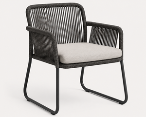 Nouveau design - Fauteuil en rotin moderne BeNK avec coussin en tissu et pieds en métal - Chaise de salle à manger d'extérieur - Product Image 1