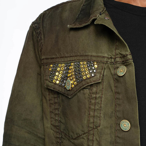 OEM Factory Custom Design Sun Faded Distressed Jeans Denim <b>Rhinestone</b> Men Denim <b>Jacket</b> <b>Jacket</b> Streetwear Vintage Embroidery - Product Image 5