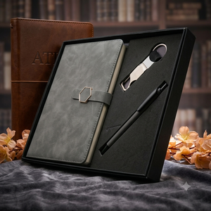 Agenda exécutif haut de gamme Aurelux RE044 en similicuir gris A5 multicolore avec porte-stylo et porte-clés, relié, 192 pages, logo personnalisé, pour entreprise - Product Image 2