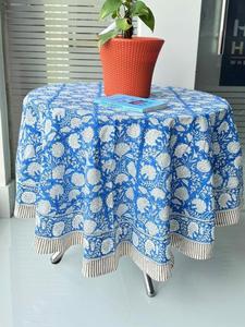 Round Handmade Modern Floral Cotton Tablecloth Block Print Washable <b>Dining</b> <b>Table</b> <b>Cover</b> for Home Wedding Banquet Hotel - Product Image 1