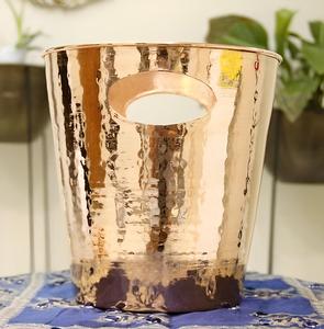 Handmade Pure Copper Hammered Champagne Cooler Bucket Large Beverage <b>Ice</b> Tub with Decorative <b>Ring</b> Handles for Luxury Hotels - Product Image 4