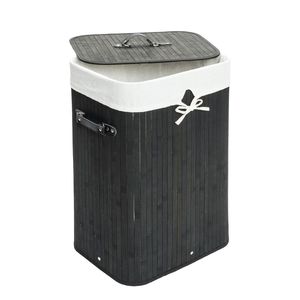 Cesto per Bucato Pieghevole in Bambù a Singola Struttura con Coperchio Rimovibile per Conservazione Vestiti Sporchi - Product Image 3