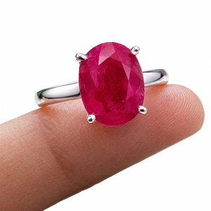 Anillo de plata de ley 925 con rubí natural ovalado, anillo solitario con piedra preciosa de rubí, joyería fina para mujer, anillo de piedra preciosa hecho a mano - Product Image 2