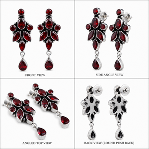 Fast Shipping <b>Oxidized</b> Silver Flower Boho Earrings Women | Handmade Ethnic Dangle Earrings with Onyx | ARTS JEWELS Rajasthan - Product Image 1