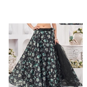 Conjunto de Lehenga Choli Floral Negro para Mujer, Diseño de Diseñador, Ropa de Fiesta, Falda Étnica, Blusa, Dupatta - Product Image 2