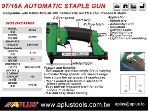 APLUS 97/16A, PISTOLA DE GRAPAS DE AIRE AUTOMÁTICA ESCAPE TRASERO DOBLE GATILLO CARGA INFERIOR TIPO 97 - Product Image 2