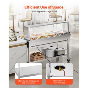 Scaldavivande Elettrico Professionale Commerciale 5 Vaschette + 2 Pentole 1800W, Tavolo Riscaldante a Vapore con Controllo Manuale della Temperatura per Catering e Buffet - Product Image 6
