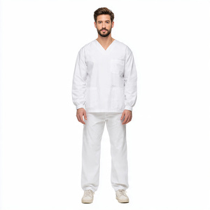High Quality Breathable Cotton Knitted Unisex Hospital <b>Scrubs</b> Jogger Pants Uniform Set - Product Image 2