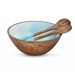 Bol en bois véritable naturel de haute qualité avec base en métal bol en bois fait à la main bol de service de nourriture et de salade en bois au prix de gros - Product Image 3