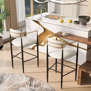 Set di 2 Sgabelli da Bar Alti, Rivestiti in Ecopelle Beige, con Base in Ferro Nero per Isola Cucina - Product Image 2