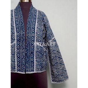 Chaqueta de invierno de algodón acolchada étnica hecha a mano para mujer, estampada con Kantha floral, abrigo corto tejido a mano, albornoz, venta al por mayor - Product Image 3