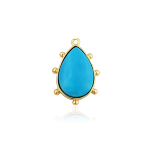 Ensemble de connecteurs de breloques en laiton plaqué or 18 carats, en forme de poire, avec cabochon turquoise bleu, fait main, avec perles et pierres 14x20mm, prix de gros - Product Image 1