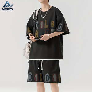 Ensemble deux pièces d'été pour homme : T-shirt imprimé lettres et short à cordon – Tenue décontractée streetwear, survêtement assorti deux pièces - Product Image 2