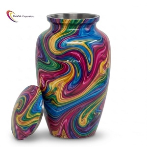 Premium Colorful Swirl Aluminum Cremation <b>Urn</b> Artistic Memorial Keepsake Jar for Human Ashes Adult <b>Large</b> Decorative Funeral Vase - Product Image 2