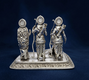 Idole de Ram Darbar en argent oxydé plaqué argent de Jaipur Metals |   Statue de dieu hindou 100% en laiton |   Décoration religieuse pour la maison pour Diwali |   11x8x8,5 cm | - Product Image 4