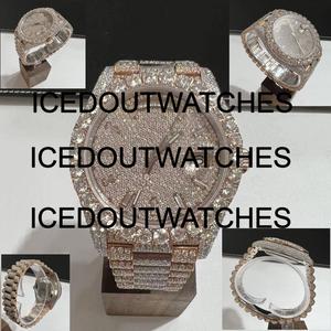 Montre mécanique automatique de luxe sertie de moissanite en or blanc pour hommes et femmes, cadran en verre saphir couleur D VVS - Product Image 2