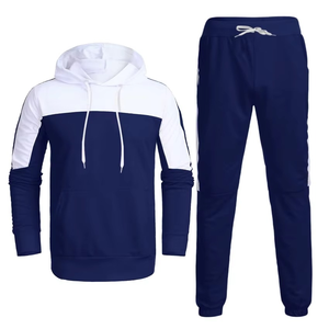Wholesale Manufacturer OEM Custom logo Navy Blue Stripe Tracksuit Hoodie <b>Jogger</b> 2 Piece Set Tracksuit For Men Modern Streetwear - Product Image 1