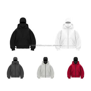 High Street Contrast Color Style Men's Outdoor <b>Ninja</b> Full Face Masked Zip Balaclava <b>Hoodie</b> - Product Image 1