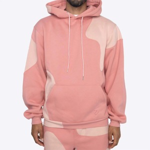 Men's <b>Pink</b> Color Blocking Hooded Fleece <b>Sweatshirt</b> Oversized Fit Pocket Regular Sleeve Knitted Cotton Autumn Wear - Product Image 4