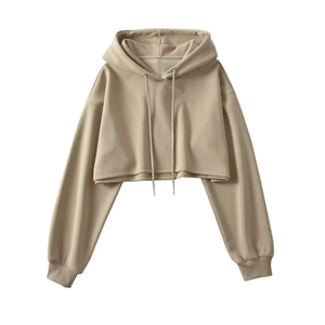 Sudadera con Capucha Corta Informal de Manga Larga para Mujer, de Color Sólido, de Algodón, para Gimnasio - Product Image 4