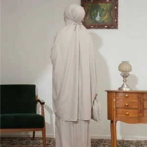 Ensemble de prière musulman pour femmes en rayonne de qualité supérieure, doux et respirant, couleur kaki, Mukena, vêtements islamiques, hijab, abaya, robe de prière de voyage - Product Image 3