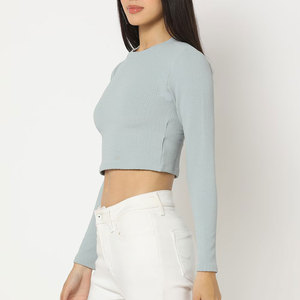 Top Corto de Moda para Mujer, Venta Directa de Fábrica, Manga Larga, 2025, Venta en Línea, Top Corto de Algodón para Mujer - Product Image 1
