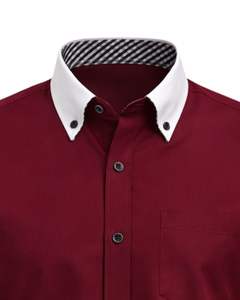 Chemise habillée rouge ajustée sur mesure pour homme, manches longues, boutonnée, col et poignets contrastants, formelle et décontractée, pour le bureau, en mélange de coton, OEM - Product Image 4